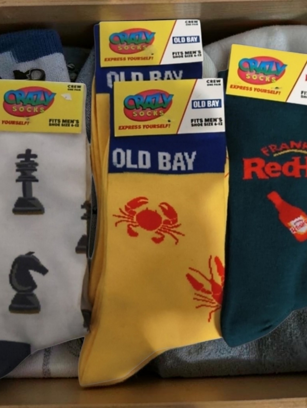 NWT Crazy Socks Men's Fun Novelty Sock Collection - Black, Yellow, Green Unisex